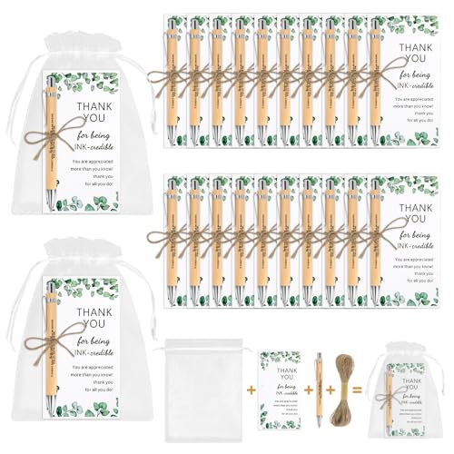20 Sets Dankeschön-Geschenk, Motivationsstifte, Mitarbeiter-Wertschätzungsgeschenke, inspirierende, personalisierte Bambus-Kugelschreiber mit Dankeskarten, Organza-Beutel für Kollegen, Lehrer von GADITIEK