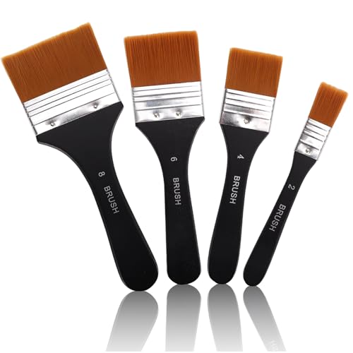 4 Stück Pinselset Acrylfarben, Pinsel Acrylfarbe, Aquarellpinsel, Acrylpinsel, Flachpinsel Acrylmalerei, für die Malerei (20/40/60/80mm) von GADITIEK
