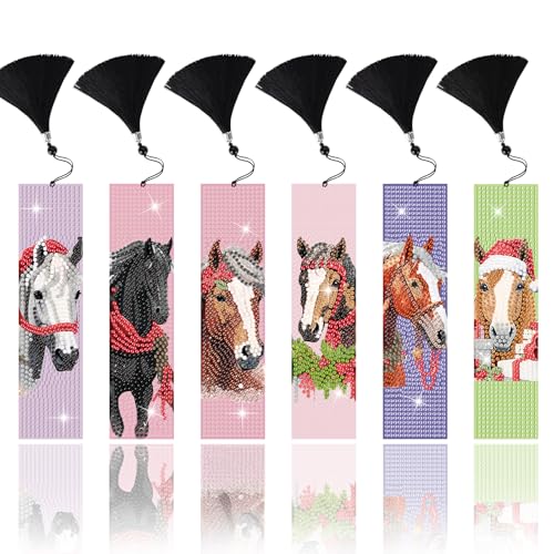 6 Stück Pferd Diamond Painting Lesezeichen, Kinder Geschenke 5D Diamant Painting Bookmark Mädchen Jungen Geschenke Mitgebsel zum Geburtstag Abschluss für Schüler Buchliebhaber Jugendliche (Pferd-2) von GADITIEK