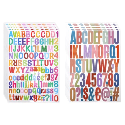 870 Stücke 10 Blätter Buchstaben Aufkleber, Zahlen Aufkleber, Buchstaben Sticker, Klebebuchstaben Wetterfest, Selbstklebende Buchstaben, Buchstaben zum Aufkleben (Farbig) von GADITIEK