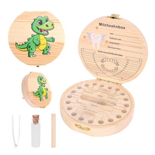 GADITIEK Milchzahndose Mädchen & jungen Personalisiert, Zahndose Milchzähne aus Holz mit Namen zum Aufstellen, Zahndose mit Display Funktion für Milchzähne für Jungen & Mädchen Geschenk (Dinosaurier) GADITIEK Milchzahndose Mädchen & jungen Personalisiert, Zahndose Milchzähne aus Holz mit Namen zum Aufstellen, Zahndose mit Display Funktion für Milchzähne für Jungen & Mädchen Geschenk (Dinosaurier) von GADITIEK