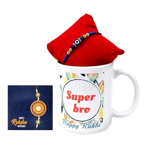 GADITIEK Rakhi für Bruder, Rakhi für Bruder, Bhaiya, Bhabhi, Geschenk-Set, 4-teilig, Rakhi für Familie, Raksha Bandhan Festival, Kaffeetasse (284 ml) & Bhai Rakhi-Karte & Böser Blick Armbänder & von GADITIEK