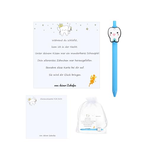 GADITIEK Zahnfee Geschenke für Mädchen und Jungen - Glückliches Zahnfee Geschenkset mit Stift und Notizblock für die Zahnfe (Blau) von GADITIEK