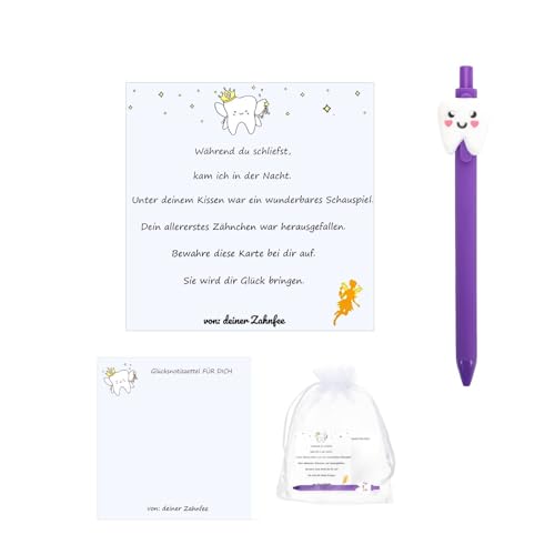 GADITIEK Zahnfee Geschenke für Mädchen und Jungen - Glückliches Zahnfee Geschenkset mit Stift und Notizblock für die Zahnfe (Lila) von GADITIEK