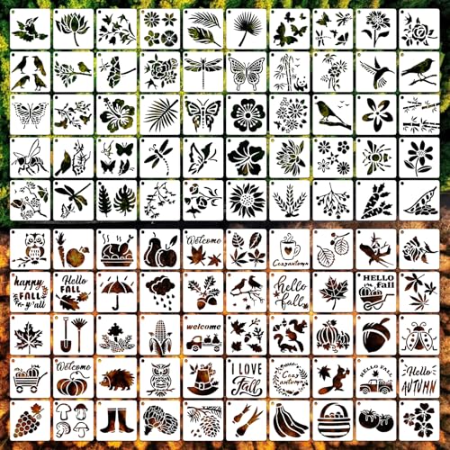 100 Stück Malerei herbst Schablonen Set, Wiederverwendbare Zeichen Kleine Erntedankfest Schablone zum Malen, Schablonen Stencil für Textilgestaltung, DIY Handwerk, Wandgestaltung, Scrapbooking von GADITIEK