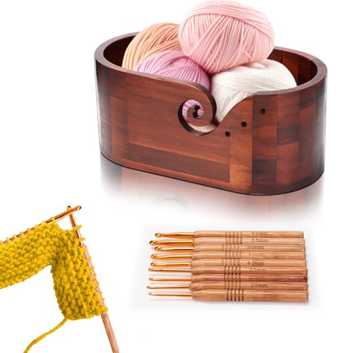 GAESHOW Garnschale Holz, Ovale Garnschüssel für Wolle, Schalenhalter mit Löchern, Häkelschale mit 9 Strickhaken für Häkelarbeiten, Stricken GAESHOW Garnschale Holz, Ovale Garnschüssel für Wolle, Schalenhalter mit Löchern, Häkelschale mit 9 Strickhaken für Häkelarbeiten, Stricken von GAESHOW