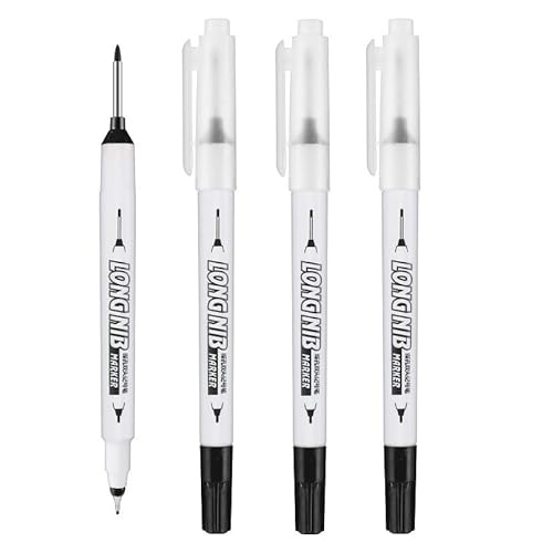 GAFNED 3/4 Stück Doppelspitze, 20 mm tiefes Loch, lange Spitze, Kopfmarker für Metall, Perforierstift, Badezimmer, Holzbearbeitung, Dekoration, Mehrzweck, 4 Stück (4 schwarz) von GAFNED