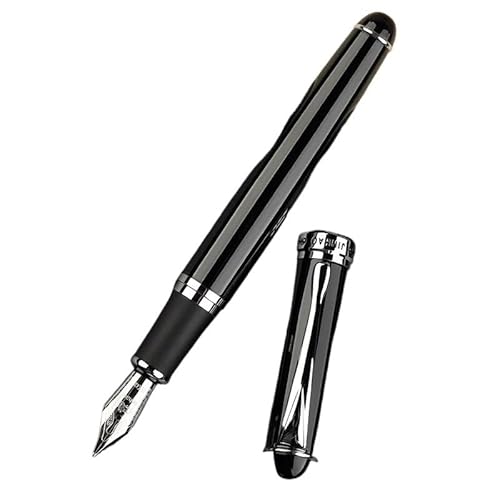 GAFNED Metall-Füllfederhalter im klassischen Stil, silberfarbener Clip, 0,5 mm Spitze, Stahltinte, Stifte für Geschenk, Bürobedarf, Schulbedarf (glattes Schwarz) von GAFNED