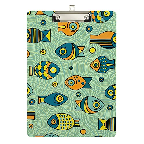Acryl-Klemmbrett im Retro-Fisch-Muster, Acryl-Klemmbretter für Kinder, Studenten, Krankenschwestern, Trainer, Lehrer, A4-Buchstabengröße, 32,8 x 22,9 cm, silberner Clip von GAIREG