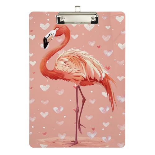 Cartoon Flamingo Love Pink Klemmbretter Acryl Klemmbretter für Büro A4 Briefgröße 12,5 x 9 Zoll Silber Clip von GAIREG