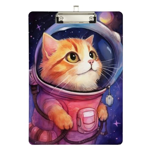 Cat in Space Klemmbretter, Acryl-Klemmbrett für Kinder, A4 Briefgröße 31,8 x 22,9 cm, silberfarbener Clip von GAIREG