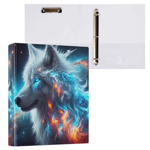 Collegeordner Wolf mit blauem, rotem Feuer, 3,8 cm, 3-Ringbuch mit Taschen, 200 Blatt Kapazität von GAIREG