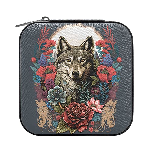 GAIREG Blumen und Wölfe auf grauem Reise-Schmuckkästchen, tragbarer Schmuckkoffer für Ringe, Ohrringe, Halskette, kleine PU-Leder-Schmuckschatulle für Frauen, Schwarz GAIREG Blumen und Wölfe auf grauem Reise-Schmuckkästchen, tragbarer Schmuckkoffer für Ringe, Ohrringe, Halskette, kleine PU-Leder-Schmuckschatulle für Frauen, Schwarz von GAIREG