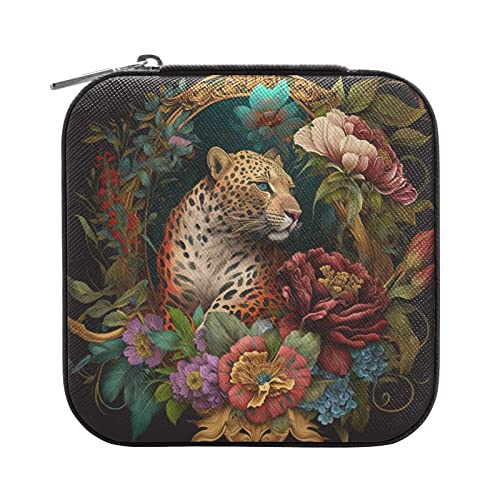 GAIREG Reise-Schmuckschatulle mit Leoparden-Blumen auf schwarzem Design, tragbares Schmuckkästchen für Ringe, Ohrringe, Halsketten, kleine Schmuckschatulle aus PU-Leder für Damen, Schwarz GAIREG Reise-Schmuckschatulle mit Leoparden-Blumen auf schwarzem Design, tragbares Schmuckkästchen für Ringe, Ohrringe, Halsketten, kleine Schmuckschatulle aus PU-Leder für Damen, Schwarz von GAIREG