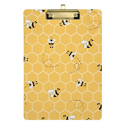 Gelbe Bienen Honigwaben Klemmbretter Acryl Klemmbrett für Lehrer A4 Buchstabengröße 12,5 x 9 Zoll Gold Clip von GAIREG