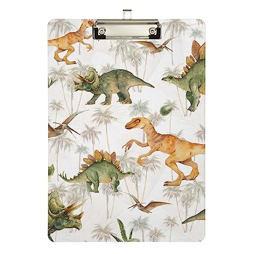 Grüne Dinosaurier-Cartoon-Dino-Klemmbretter, Acryl, hübsche Klemmbretter für Frauen, A4 Briefgröße von GAIREG