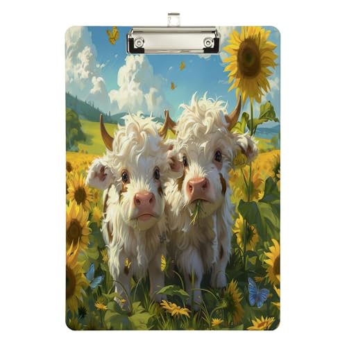 Highland Cows in Sunflower Field Acryl-Klemmbrett, Acryl-Klemmbretter für Kinder, A4 Briefgröße 31,8 x 22,9 cm, silberfarbener Clip von GAIREG