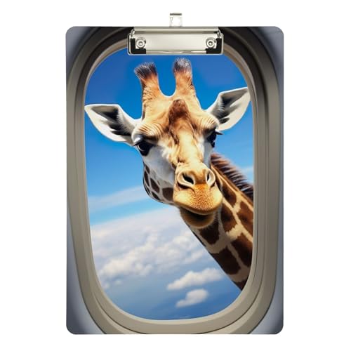 Lustige Giraffe schaut in das Fenster Klemmbretter, Acryl-Klemmbretter für medizinische Assistenten, A4 Briefgröße 31,8 x 22,9 cm, silberfarbener Clip von GAIREG