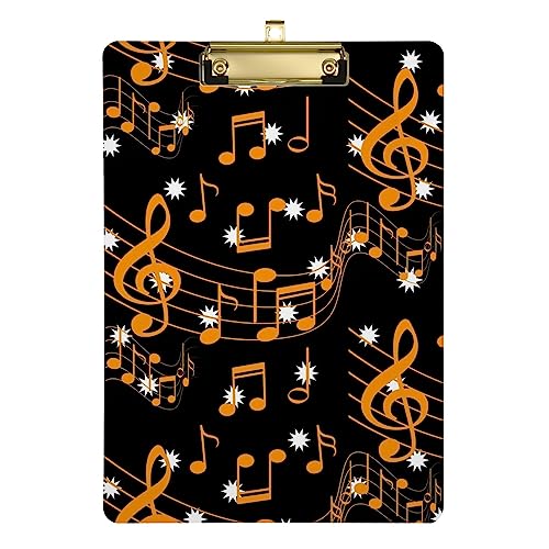 Orange Notes Music on Black Klemmbretter, flaches Klemmbrett für Studenten, A4 Briefgröße von GAIREG