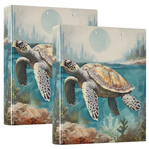 Ordner mit Meeresschildkröte, 3,8 cm, mit Taschen, 200 Blatt Kapazität, A4, 2 Stück von GAIREG