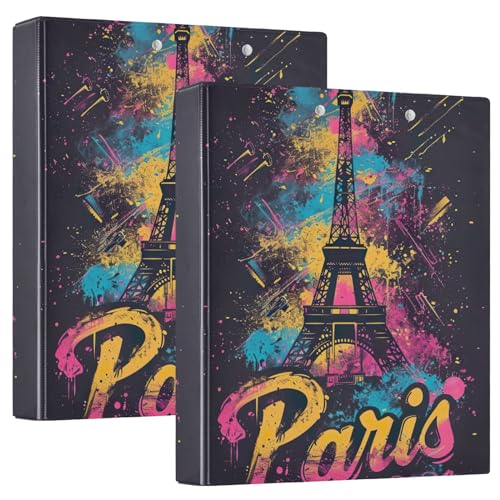 Ringbuch mit 3 Ringen, Motiv: Paris, Olympische Spiele, bunt, für Büro, Ringbuch mit Taschen, 2 Stück von GAIREG