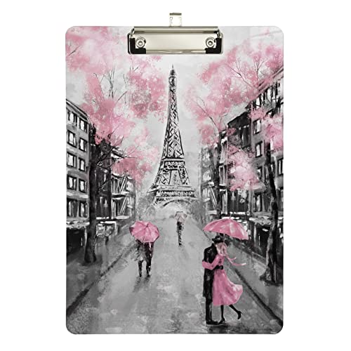 Stilvolles romantisches Klemmbrett mit Eiffelturm, Acryl, niedriges Profil, für Büro, A4 Briefgröße 32,5 x 22,9 cm, silberner Clip von GAIREG