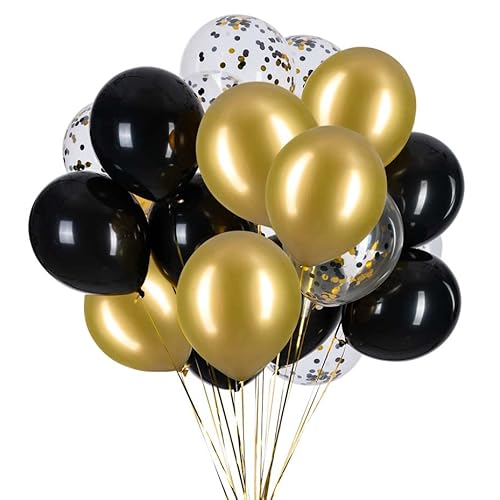 12 Zoll Luftballons Schwarzer Gold Helium Luftballons Konfetti 50 Stück Latex Ballons Ø 30 cm für Hochzeit Valentinstag Geburtstag Taufe Kommunion Party Deko von GAKA FAVOR