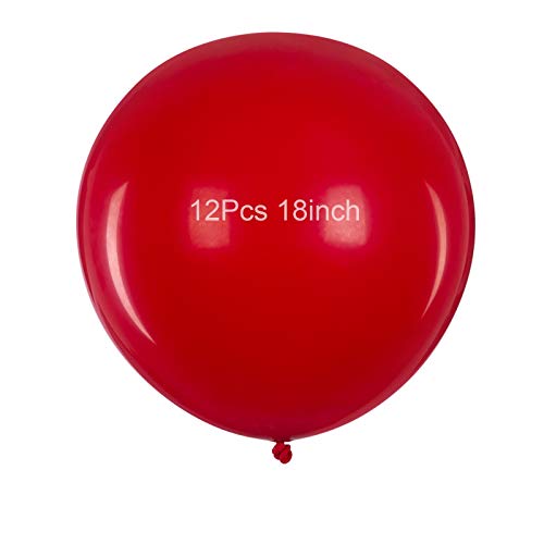 18 Zoll Großer Runder Luftballons Rot Helium 12 Stücke Jumbo Dicke Latex Ballons Ø 45 cm für Hochzeit Valentinstag Geburtstag Taufe Kommunion Party Deko von GAKA FAVOR