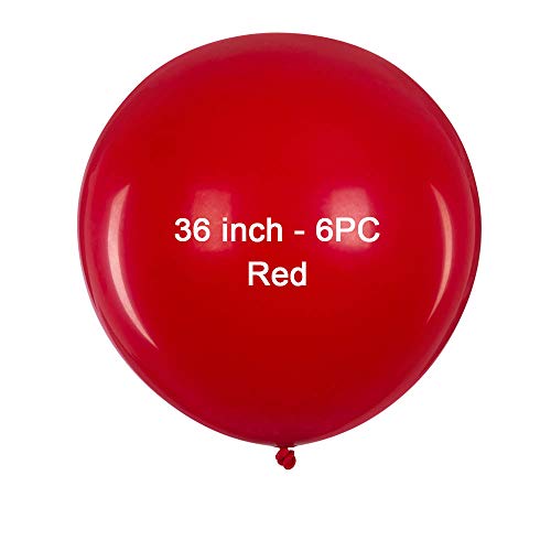 36 Zoll Großer Runder Luftballons Rot Helium 6 Stücke Jumbo Dicke Latex Ballons Ø 90 cm für Hochzeit Valentinstag Geburtstag Taufe Kommunion Party Deko von GAKA FAVOR