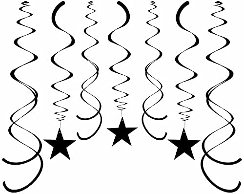 GAKA FAVOR 30 Stück Wirbel Deko Schwarzer Stern Spiralen Girlande Folien Deckenhänger Stern DoppelSpiral Deko für Geburtstag, Hochzeit, Silvester oder Karneval Partydeko von GAKA FAVOR