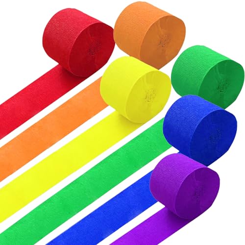 GAKA FAVOR Krepppapier Bunt （6 Rolle）4.5cm x 25m,Kreppbänder Luftschlangen Regenbogen für Hochzeit Geburtstags Party Dekoration von GAKA FAVOR