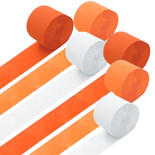 GAKA FAVOR Krepppapier Orange und Weiß（6 Rolle）4.5cm x 25m Kreppbänder Luftschlangen für Hochzeit Geburtstags Party Feier Dekoration von GAKA FAVOR