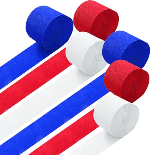 GAKA FAVOR Krepppapier Rot Blau und Weiß（6 Rolle）4.5cm x 25m Kreppbänder Luftschlangen für Hochzeit Geburtstags Party Feier Dekoration von GAKA FAVOR