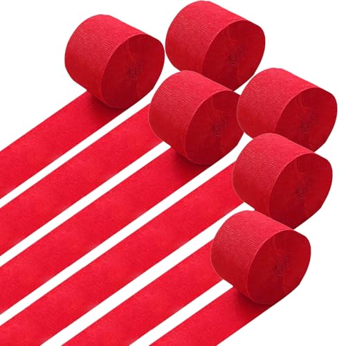 GAKA FAVOR Krepppapier Rot （6 Rolle）4.5cm x 25m,Kreppbänder Luftschlangen Rot für Hochzeit Geburtstags Party Dekoration von GAKA FAVOR