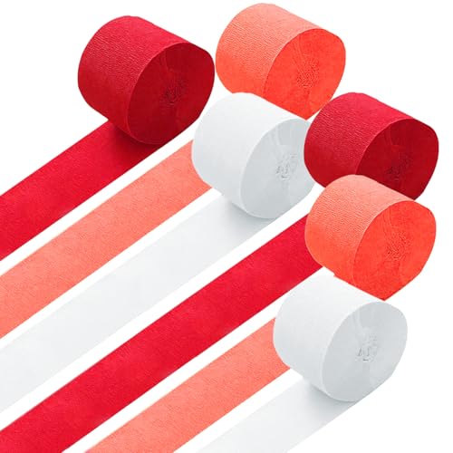 GAKA FAVOR Krepppapier Rot und Weiß（6 Rolle）4.5cm x 25m Kreppbänder Luftschlangen für Hochzeit Geburtstags Party Feier Dekoration von GAKA FAVOR