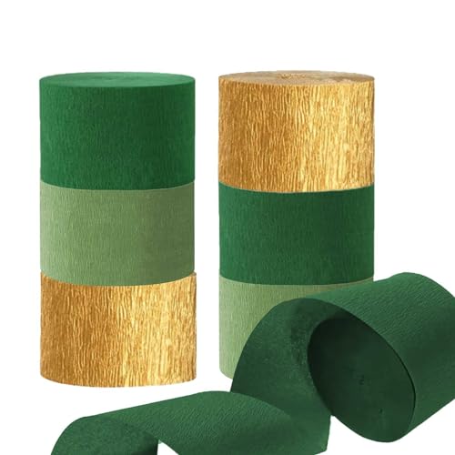 GAKA FAVOR Krepppapier Salbei Grün und Gold（6 Rolle）,4.5cm x 25m Salbeigrün Kreppbänder Luftschlangen für Hochzeit Geburtstags Party Feier Dekoration von GAKA FAVOR