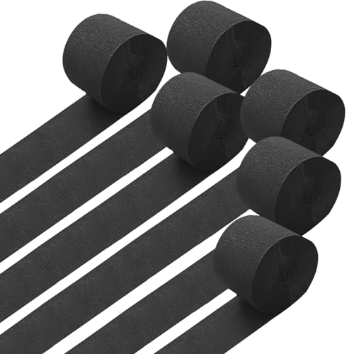 GAKA FAVOR Krepppapier Schwarz （6 Rolle）4.5cm x 25m,Kreppbänder Luftschlangen Schwarz für Hochzeit Geburtstags Party Dekoration von GAKA FAVOR