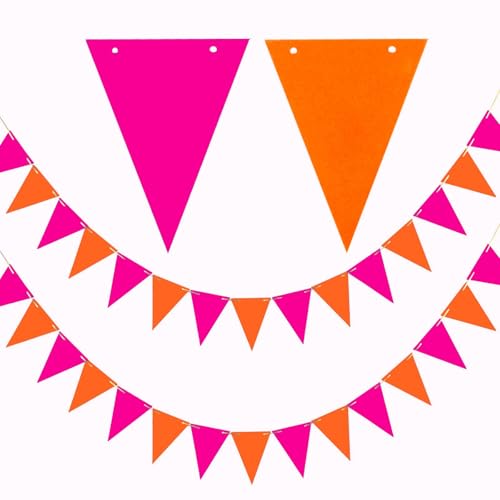 GAKA FAVOR Wimpelkette Girlande Rosa und Orange, 10 Meter Pink Orange Wimpel Dreiecksflagge Papier Banner für Party Dekorationen(30 Flaggen) von GAKA FAVOR