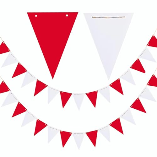 GAKA FAVOR Wimpelkette Girlande Rot und Weiß, 10 Meter Wimpel Dreiecksflagge Papier Banner für Party Dekorationen(30 Flaggen) von GAKA FAVOR