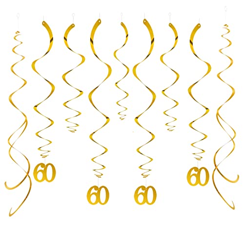 GAKA FAVOR Wirbel Deko Zahl 60 Gold Spiralen Girlande Folien Deckenhänger DoppelSpiral Deko für 60 Geburtstag, Hochzeit, Jubiläum oder Partydeko （20 Stück ） von GAKA FAVOR