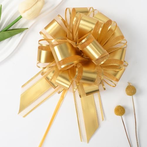 Geschenkschleife Gold Groß(16cm),10 Stück Geschenkbänder Ziehschleife Gold,Geschenk Schleife für Hochzeit Geburtstag Geschenkverpackung von GAKA FAVOR