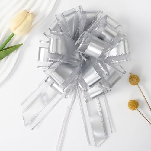 Geschenkschleife Silber Groß(16cm),10 Stück Geschenkbänder Ziehschleife Silber,Geschenk Schleife für Hochzeit Geburtstag Geschenkverpackung von GAKA FAVOR