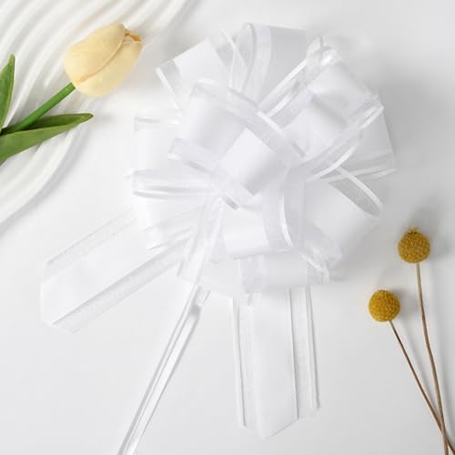 Geschenkschleife Weiß Groß(16cm),10 Stück Geschenkbänder Ziehschleife Weiss,Geschenk Schleife für Hochzeit Geburtstag Geschenkverpackung von GAKA FAVOR