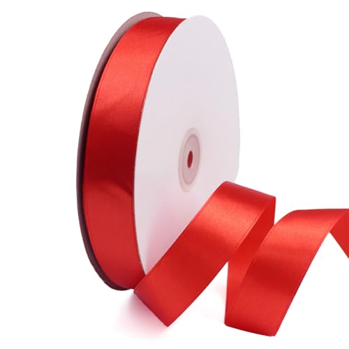 GAKA FAVOR Satinband Rot 25mm, 90 Meters Dekoration Geschenkband breit Schleifenband Bänder, Stoffband für Hochzeit, Taufe und Geburtstag Geschenke（1 Rollen） von GAKA FAVOR