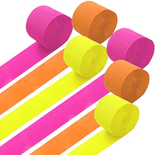 GAKA Krepppapier-Luftschlangen in Hot Pink, Orange und Gelb, 4,6 cm breit, 2,5 m pro Rolle, Party-Luftschlangen für Hochzeit, Geburtstag, Party-Dekorationen (6 Rollen) von GAKA