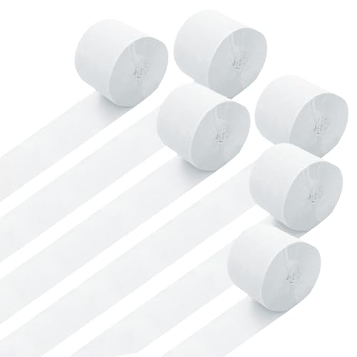 GAKA Weiße Krepppapier-Luftschlangen, 4,6 cm breit, 2,5 m pro Rolle, Party-Luftschlangen für Hochzeit, Geburtstag, Party-Dekorationen (6 Rollen) von GAKA