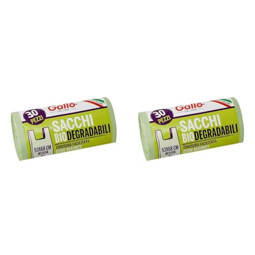 GALLO Biologisch abbaubarer und kompakter Taschenverschluss mit Griffen, 53 x 68 cm 30 l Medium (Packung mit 2) von GALLO