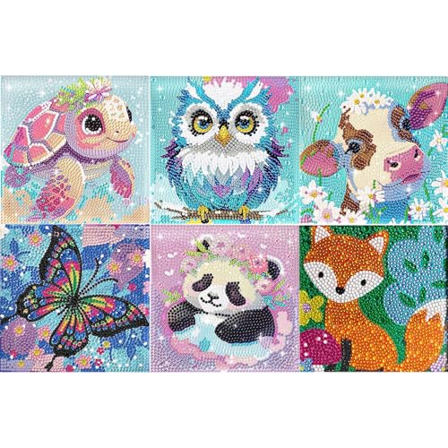 GALOZZOIT 6er Set 5D Diamond Painting Kinder, Diamond Painting Set,Full Diamond Painting Bilder Kinder Tiere-Set,Mädchen Junge Geschenke 6 7 8 9 10 11 12 Jahre（15x15cm） von GALOZZOIT