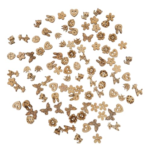 100 Stk Holzknöpfe Schmuck Für Kinder Knopf Zum Nähen Von Tieren Kleiderknopf Mit Löchern Herz-holzknopf Kleidung Holzknopf Diy Holzhandwerk Baby Niedlich Hölzern von GALPADA