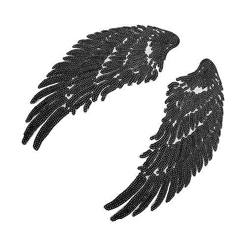 GALPADA 1 Paar Pailletten-Flügel-Patch sequin hochzeitsdeko Aufnäher applw Engelsflügel bezaubern Ach, der Engel Paillettenflicken aufbügeln Paillettenflicken zum Aufbügeln Polyester Black von GALPADA